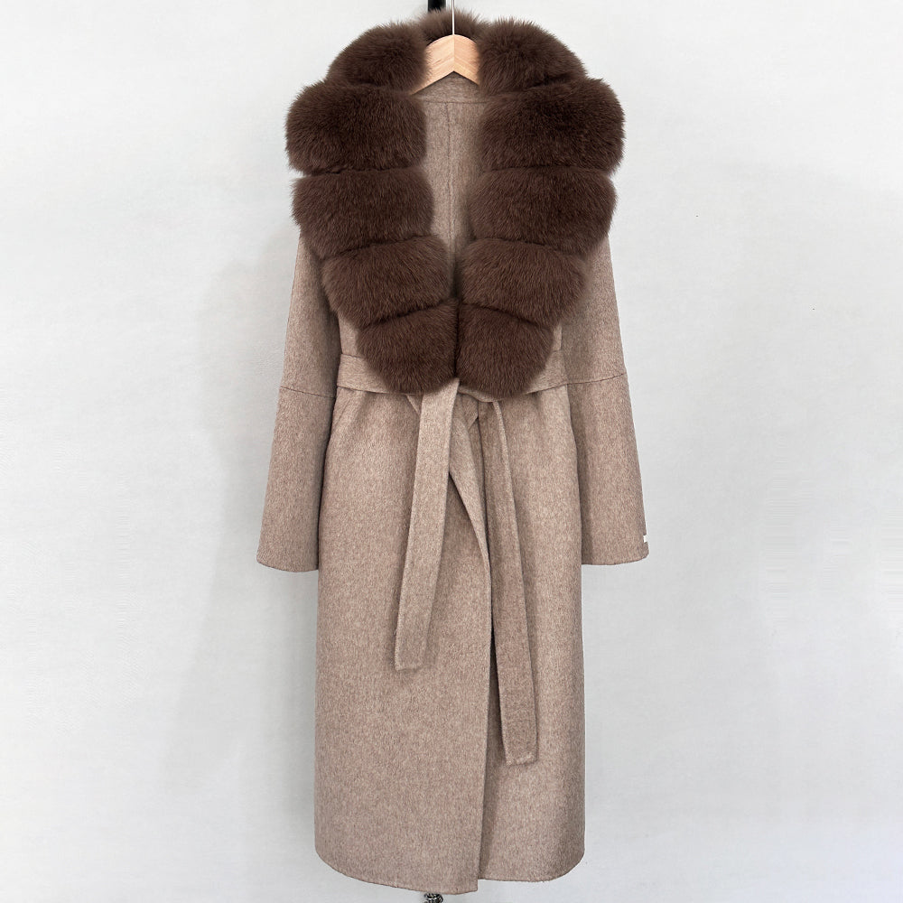 OFTBUY New Autumn Winter Top Clothes Female Long Big Real Fox Fur Collar Woolen Jacket Women Fashion Warm Cashmere Wool Coat