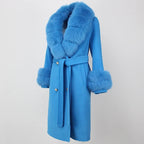 OFTBUY Winter Jacket Women Long Natural Wool Blends Cashmere Real Fur Coat Double Breasted Belt Warm Streetwear New Fashion