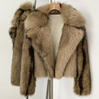 OFTBUY Luxury Oversized Lapel Faux Fur Jacket - Premium Vegan Fur Short Coat for Winter Glamour