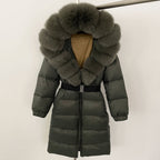 OFTBUY New Natural Thick Warm Duck Down Coat Female Long Winter Jacket Women Real Big Fox Fur Collar Belt Loose Puffer Parka