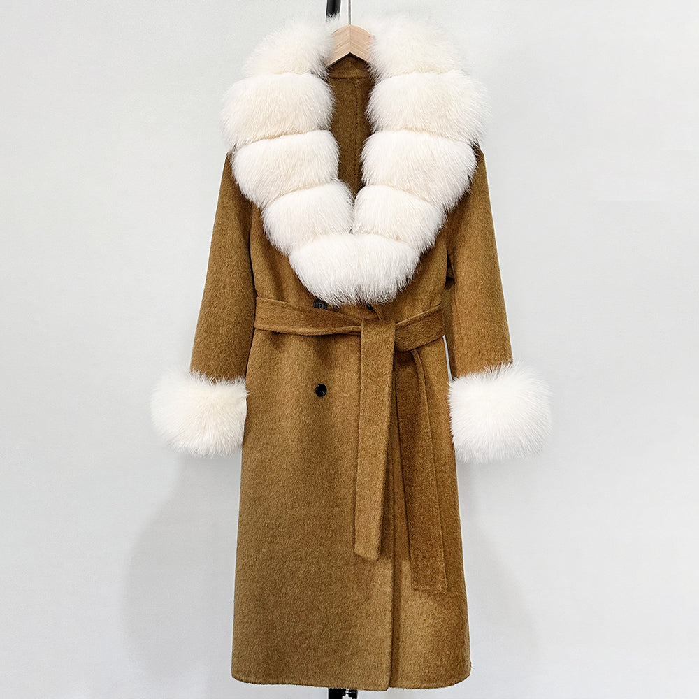 OFTBUY Wholesale New Autumn Winter Clothes Long Natural Woolen Coat Women Fashion Warm 100% Wool Real Fox Fur Jacket Overcoat