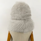 OFTBUY Hot Sales Fashion Fluffy White Natural Fox Fur Hat with Scarf Women Winter Female Thickened Warm Long Real Fur Cap Child