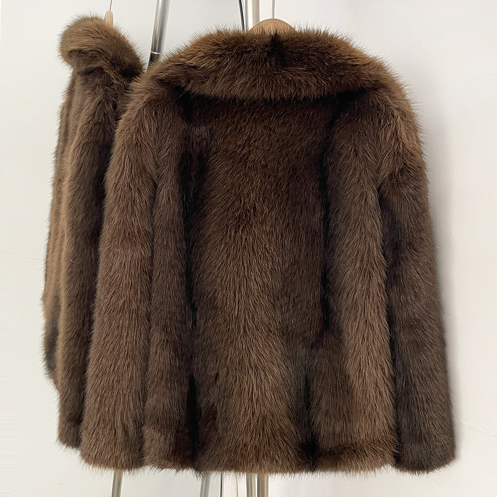 OFTBUY Chic Oversized Lapel Faux Fur Jacket - Premium Vegan Fur Winter Coat with Soft Texture