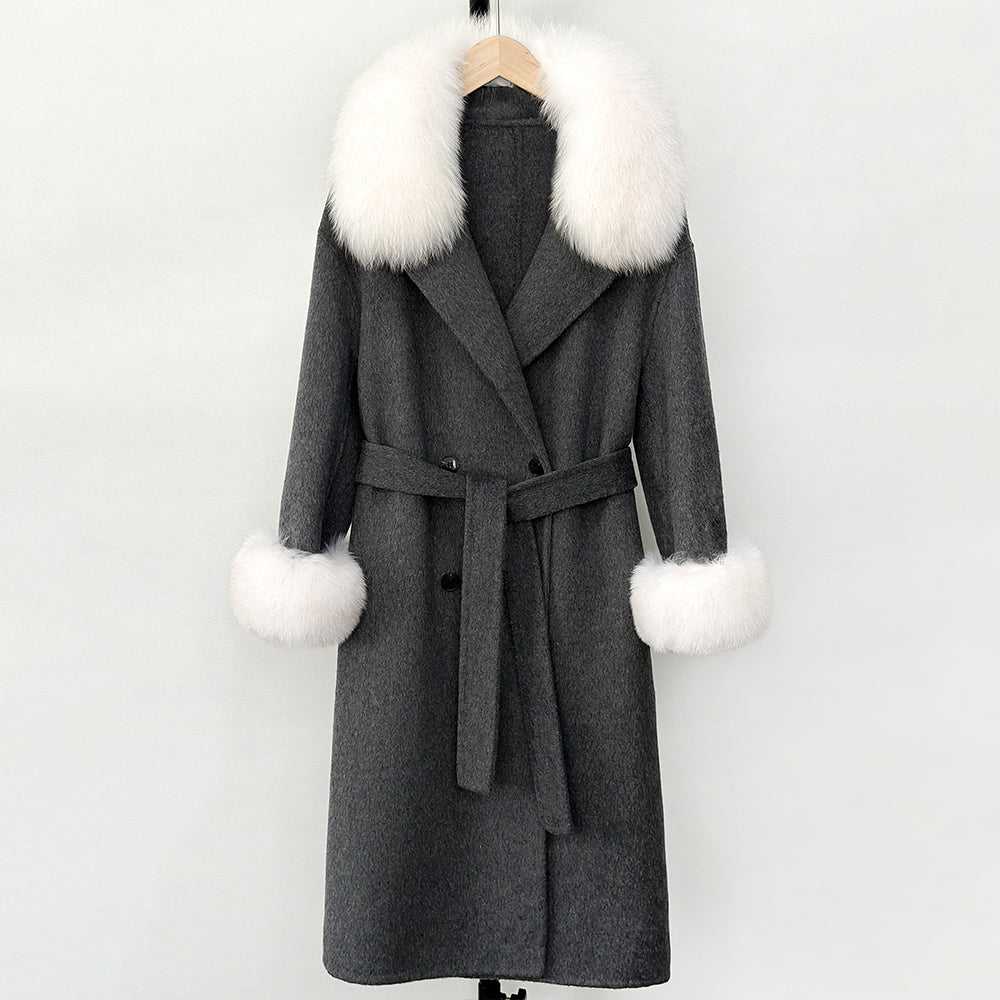 OFTBUY Wholesale New Autumn Winter Clothes Women Real Fox Fur 100% Wool Coat Female Fashion Warm Long Natural Fur Woolen Jacket