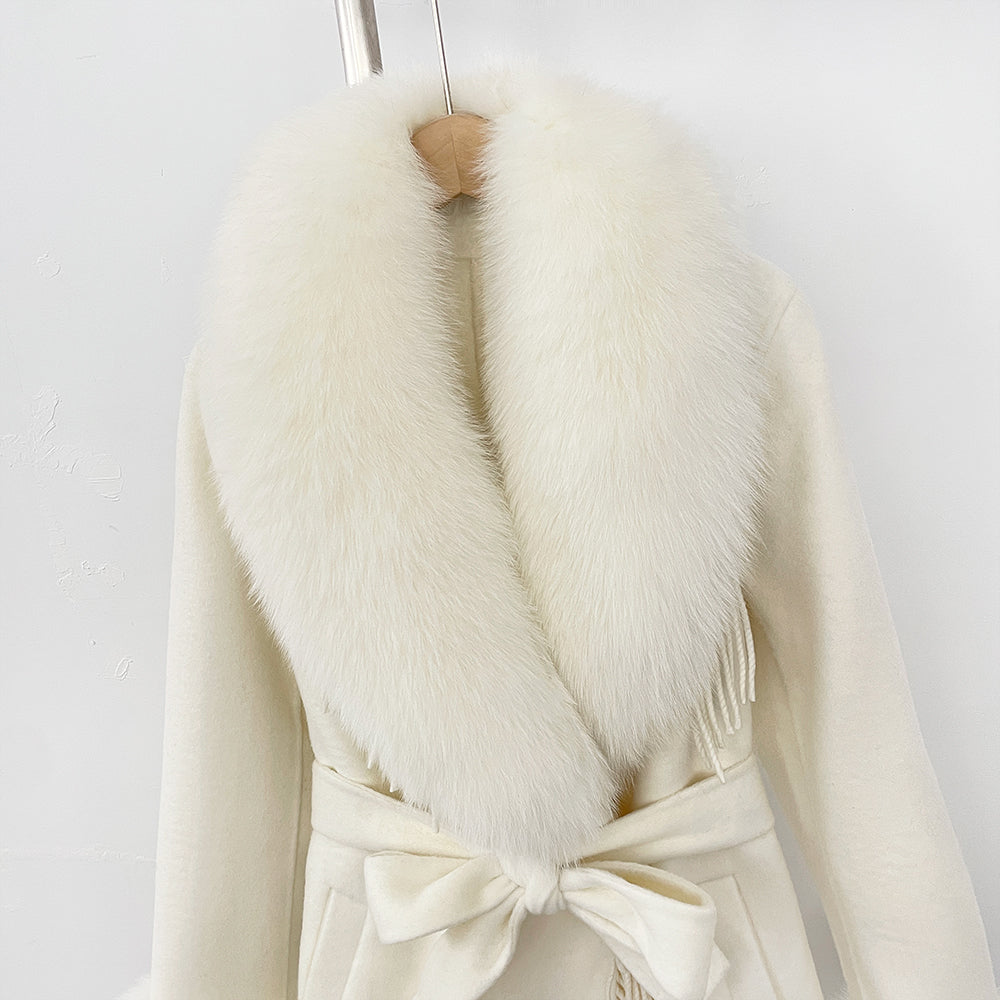 OFTBUY Short Real Fox Fur Wool Coat New Autumn Winter Clothes Women Fashion Natural Fur Woolen Jacket Female Tassel Overcoat