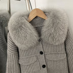 OFTBUY Short Natural Fox Fur Collar Knitted Sweater Coat FemaleReal Fur Clothing New Autumn Winter Knitting Cardigan Women