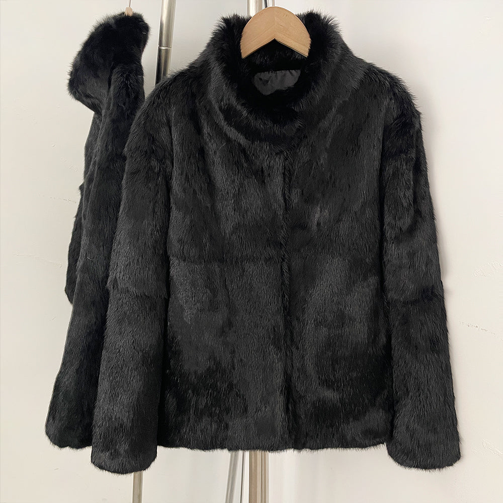 OFTBUY Women's Real Rabbit Fur Coat Luxury Camel Fur Jacket with Stand Collar New Warm Autumn Winter Clothes Female Outerwear