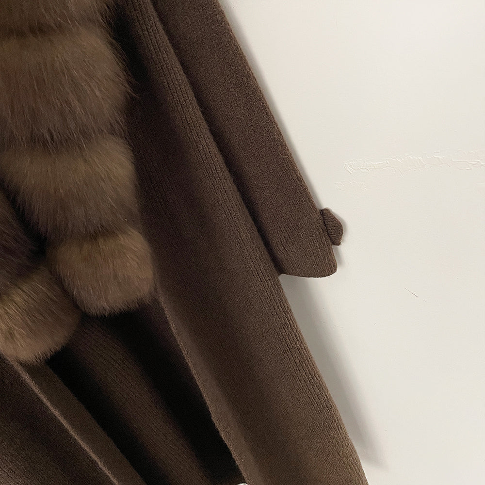 OFTBUY New Autumn Winter Knit Clothing Female Long Big Real Fox Fur Collar Sweater Women Warm Fashion Elegant Cardigan Coat