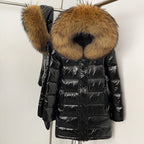 OFTBUY New Hood Collar Luxury Warm Winter Women's Shiny Puffer Jacket with Real Raccoon Fox Fur Outerwear Duck Down Coat Female