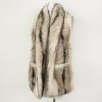 OFTBUY Luxury Long-Line Faux Fur Gilet - Premium Vegan Fox Fur Sleeveless Overcoat with Oversized Shawl Collar