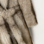 OFTBUY Luxury Long-Length Belted Faux Fur Coat - Premium Vegan Silver Fox Style Overcoat with Oversized Lapel