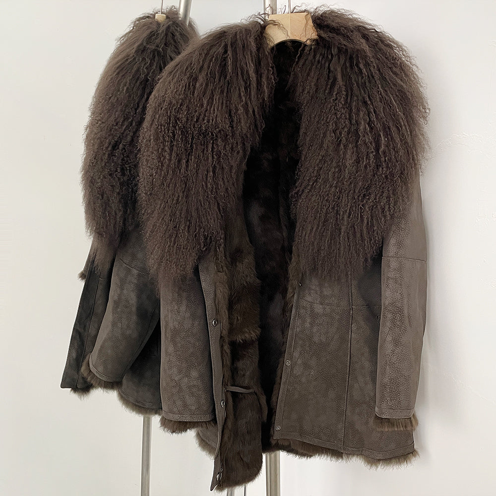 OFTBUY Medium Real Rabbit Fur Blend Coat Female New Winter Top Clothes Women Thickened Warm Natural Mongolia Sheep Fur Jacket