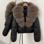 OFTBUY New Puffer Jacket Women with Large Natural Fox Fur Collar Short Fluffy Thick Parkas Female 90% White Duck Down Coat Lady