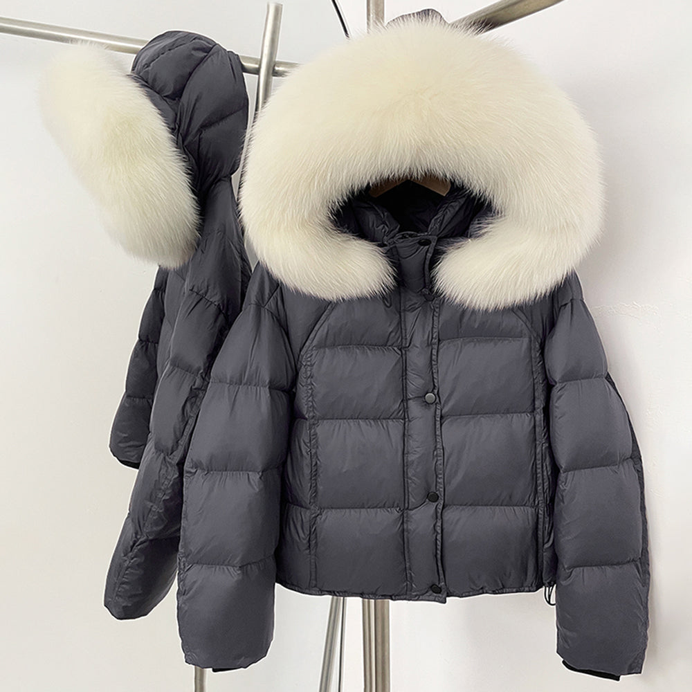 OFTBUY New Autumn Winter Top Clothing Women Tnickened Warm Fluffy Puffer Jacket Femlae Hooded Real Fox Fur Collar Down Caot
