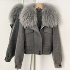 OFTBUY Short 100% Wool Coat Fahsion New Autumn Winter Real Fox Fur Top Clothes Women Natural Fur Cashmere Woolen Jacket Female