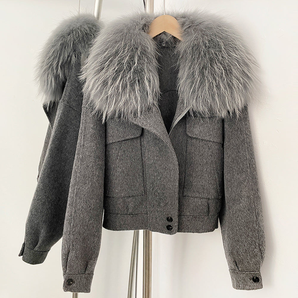 OFTBUY Short 100% Wool Coat Fahsion New Autumn Winter Real Fox Fur Top Clothes Women Natural Fur Cashmere Woolen Jacket Female