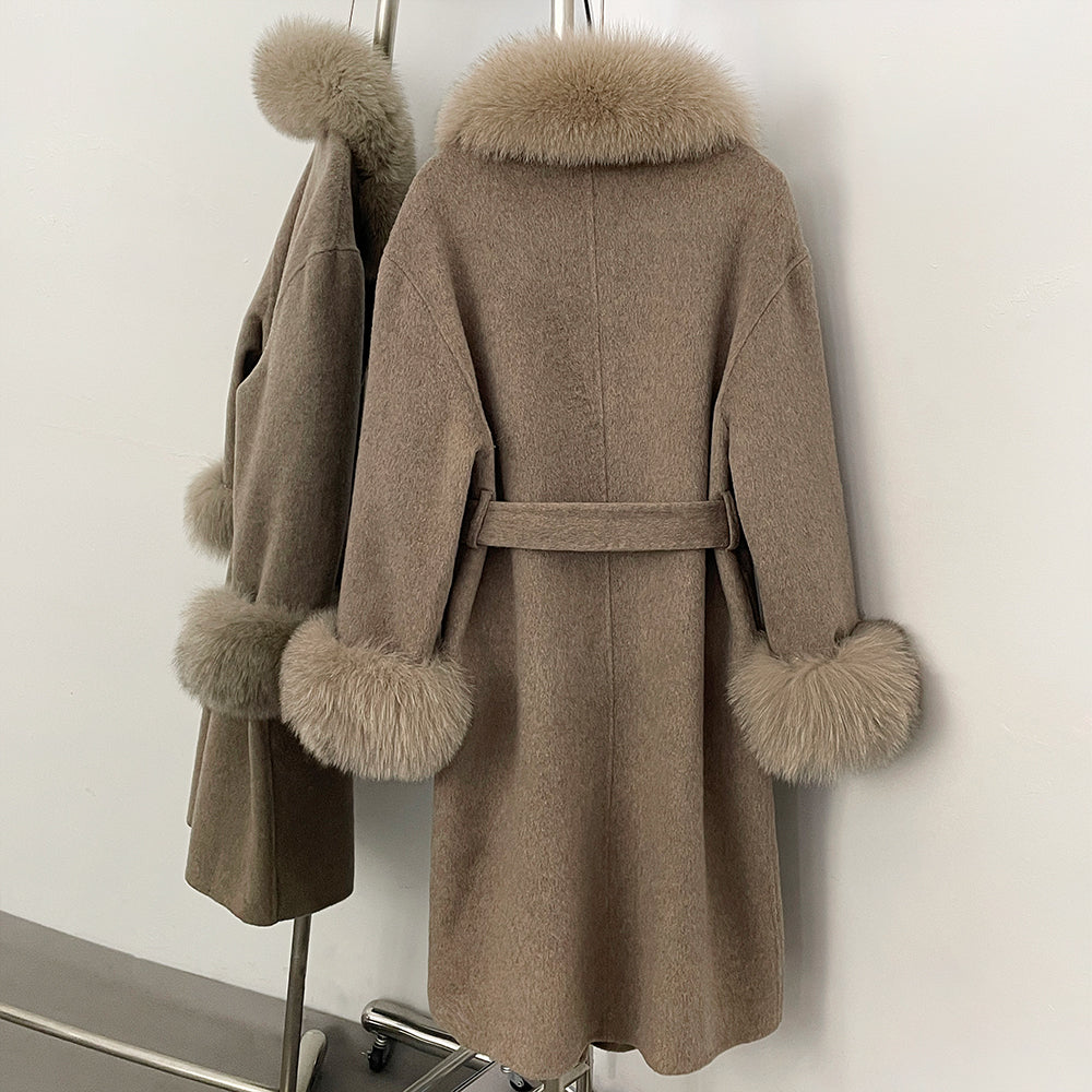 OFTBUY New Autumn Winter Long Clothing Women Fashion Warm Real Fox Fur Collar and Cuffs 100% Wool Jacket Female Natural Fur Coat
