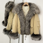 OFTBUY Fashion Warm White Duck Down Real Fur Top Clothes Female Big Natural Fox Fur Collar Coat New Autumn Winter Jacket Women
