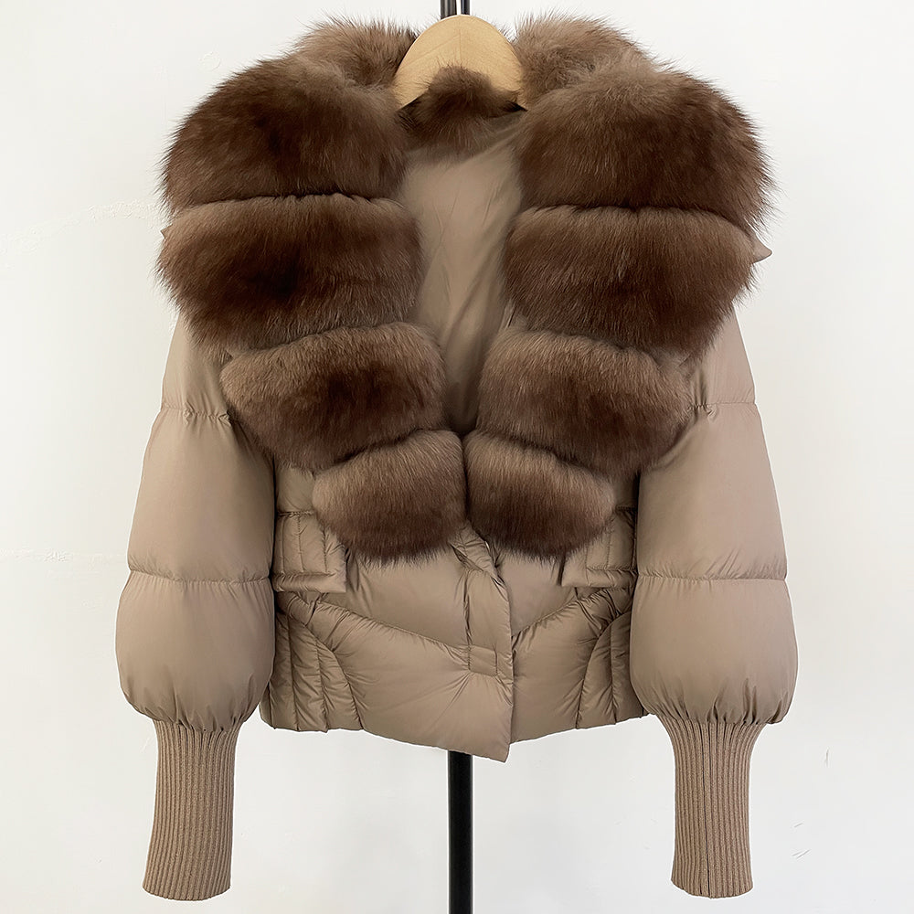 OFTBUY Big Natural Fox Fur Coat Women New Winter 90% White Duck Down Jacket Female Short Puffer Feather Coats Parkas