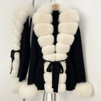 OFTBUY Belt Textured Knit Warm Winter Luxury Outerwear Female Sweater Cardigan New Women's Knit Coat with Large Real Fox Fur
