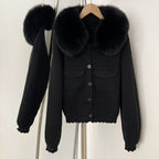 OFTBUY Short Natural Fox Fur Collar Knitted Sweater Coat FemaleReal Fur Clothing New Autumn Winter Knitting Cardigan Women