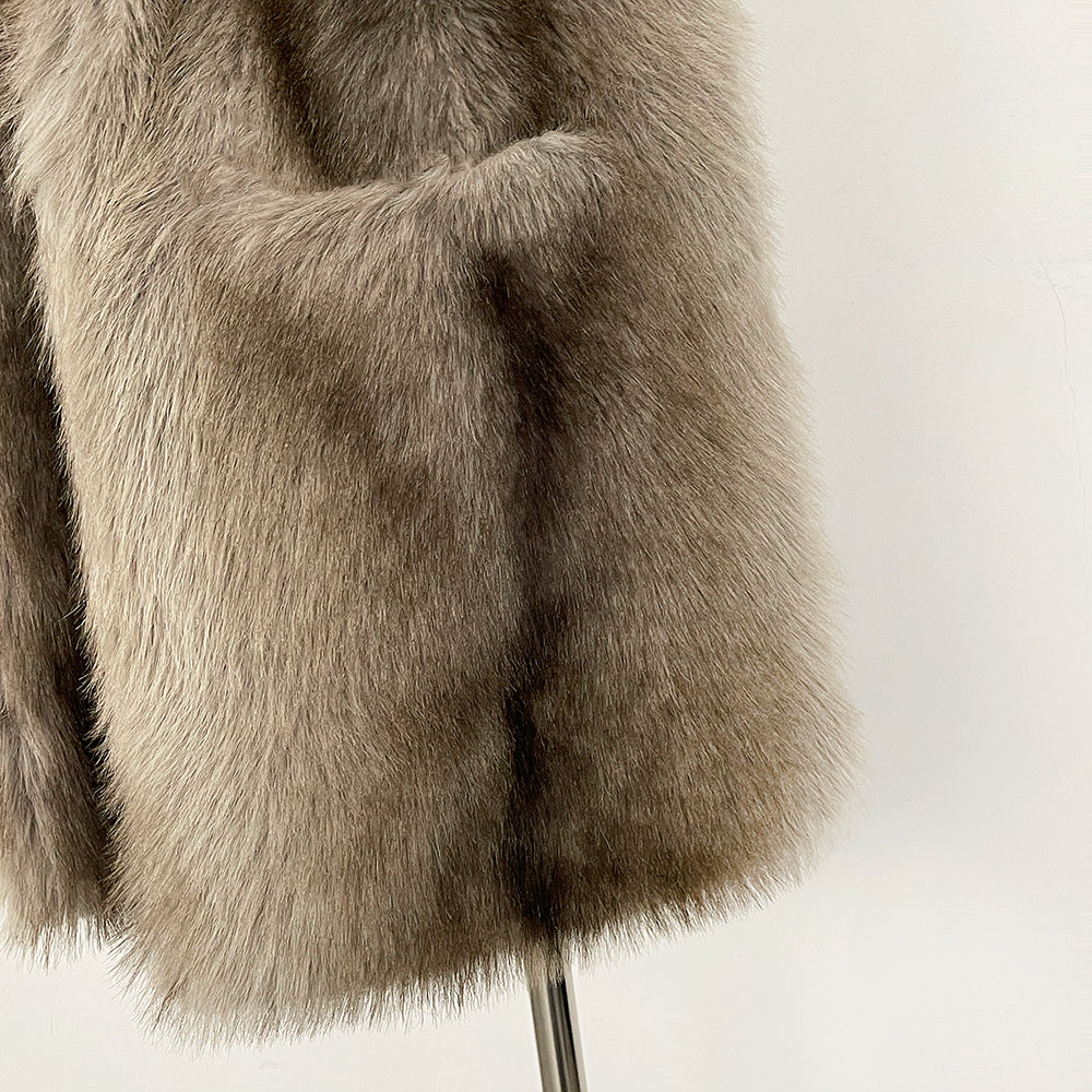 OFTBUY Luxury Long-Line Faux Fur Gilet - Premium Vegan Fox Fur Sleeveless Overcoat with Oversized Shawl Collar