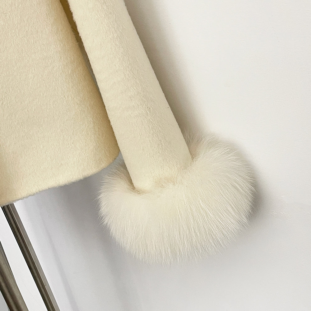 OFTBUY Winter New Style Bowcroppedsleeve Opening Real Fox Fur Cuffs Wool Coat Double-sided Woolen Goods Overcoat Jacket Women