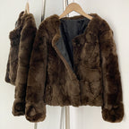 OFTBUY Women's Brown Patchwork Real Rex Rabbit Fur Short Coat V-Neck Open Front Fur Jacket Female New Autumn Winter Outerwear