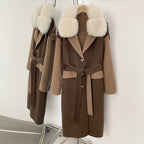 OFTBUT New Autumn Winter Clothing Women Long Single-breasted Belt Wool Coat Female Natural Fox Fur Cashmere Woolen Jacket