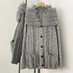 OFTBUY New Spring Warm Top Knitted Clothing Female Oversize Resl Fox Fur Cardigan Sweater Coat Women Loose Knitting Knitwear