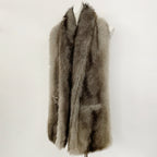OFTBUY Luxury Long-Line Faux Fur Gilet - Premium Vegan Fox Fur Sleeveless Overcoat with Oversized Shawl Collar