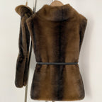 OFTBUY Luxury Belted Faux Fur Vest - Elegant Funnel Neck Vegan Fur Gilet with Vertical Stripes