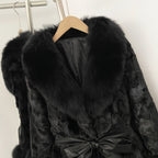 OFTBUY New Winter Thickened Warm Clothes Female Mid-length Leather Belt Real Mink Fur Coat Women Black Natural Fox Fur Jacket
