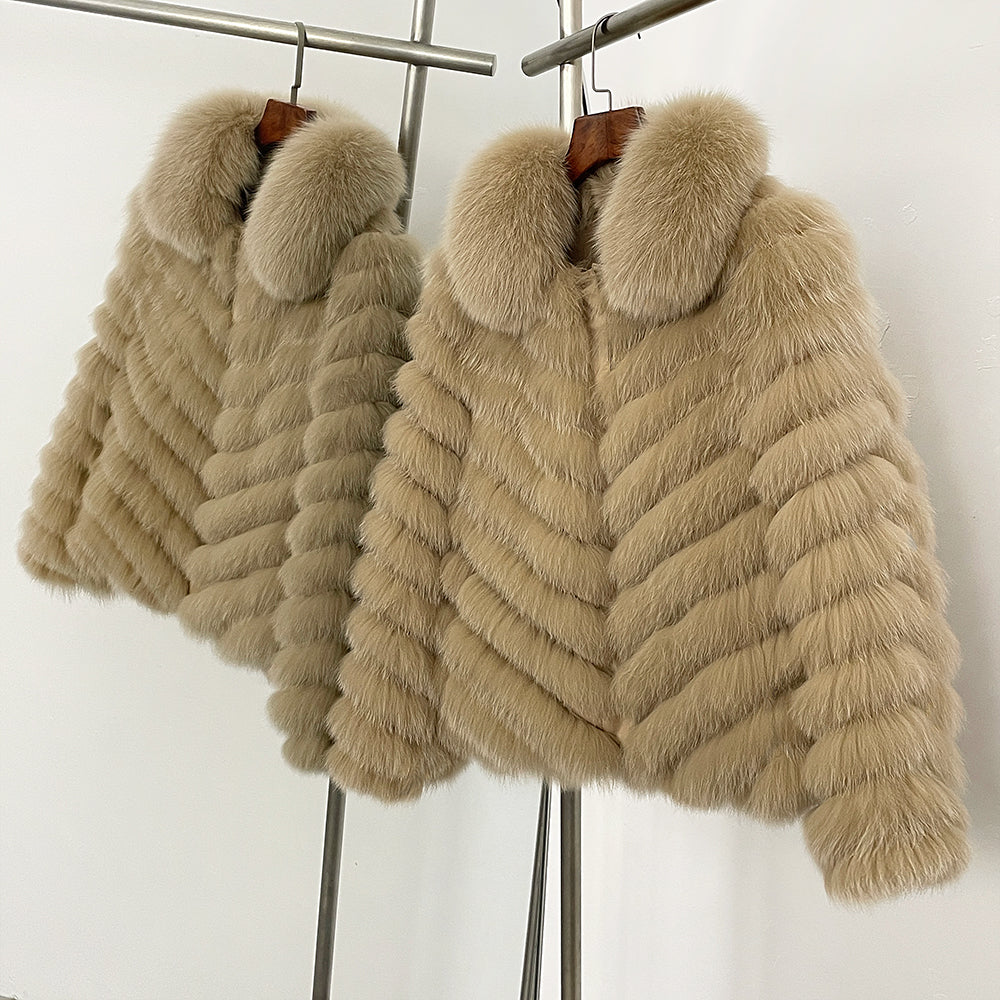 OFTBUY 2-in-1 Reversible Luxury Jacket - 100% Real Fox Fur Coat & Windproof Winter Parka