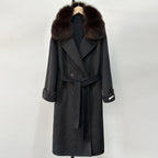 OFTBUY Natural Real Fox Fur Collar Women New Autumn Winter Loose Cashmere Wool Blends Coat Long Woolen Jacket Outerwear