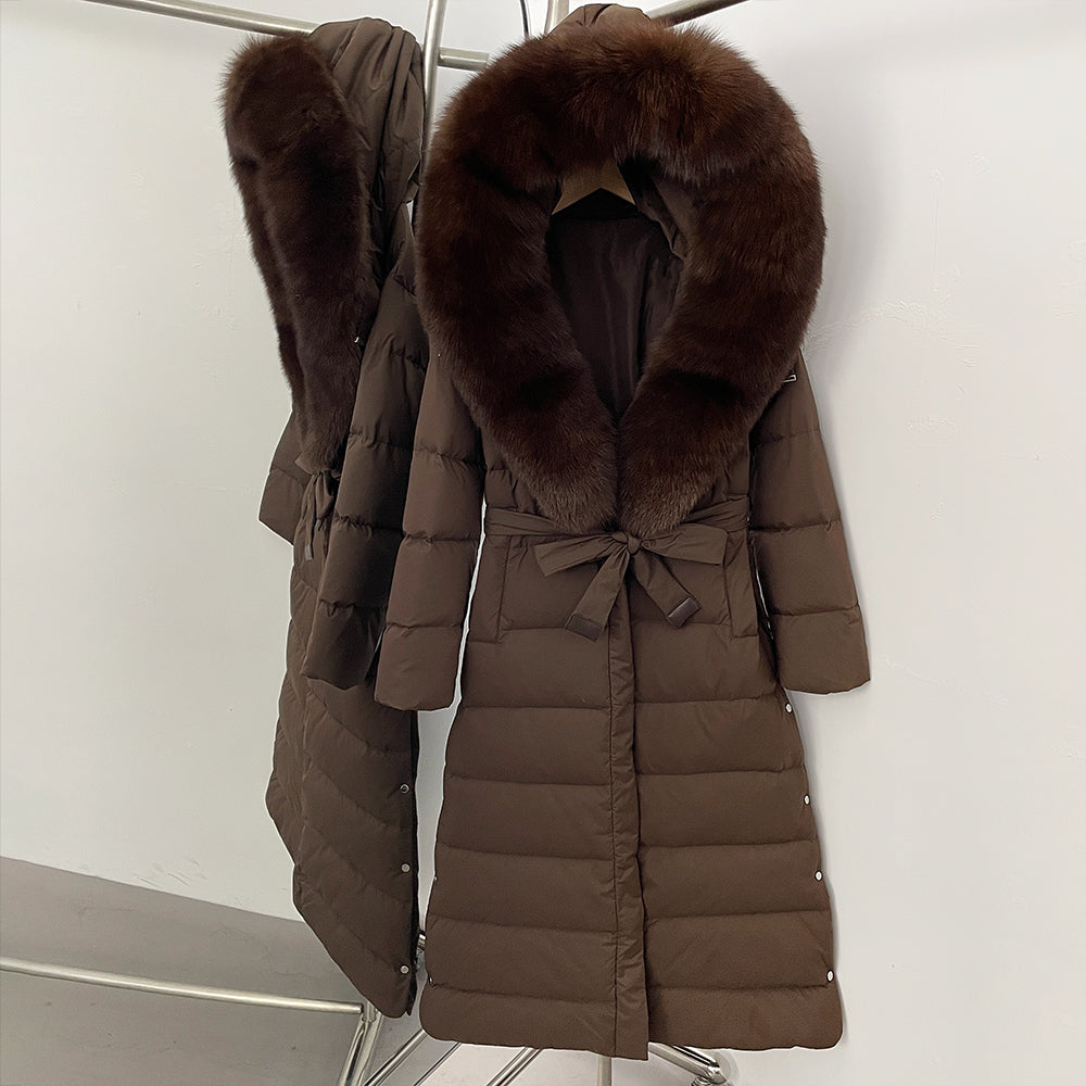 OFTBUY Hooded Winter White Duck Down Coat Large Real Fox Fur Collar X-Long Puffer Jacket Women Thick Female Parkas With Belt