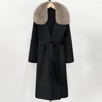OFTBUY New Autumn Winter Long Clothing Women Fashion Warm Wool Coat with Real Fox Fur Collar Belt Elegant Woolen Jcacket Female