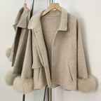 OFTBUY New Women's Double-Faced Wool Coat with Real Fox Fur Cuffs Lapel Collar Coat Design Warm Winter Elegant Fashion Outerwear