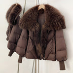 OFTBUY New Women's Duck Down Jacket Whit Large Real Fox Fur Collar Puffy Sleeve Warm Loose Puffer Jacket Winter Luxury Outerwear