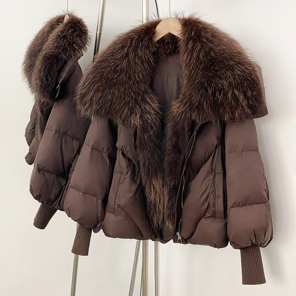 OFTBUY New Women's Duck Down Jacket Whit Large Real Fox Fur Collar Puffy Sleeve Warm Loose Puffer Jacket Winter Luxury Outerwear
